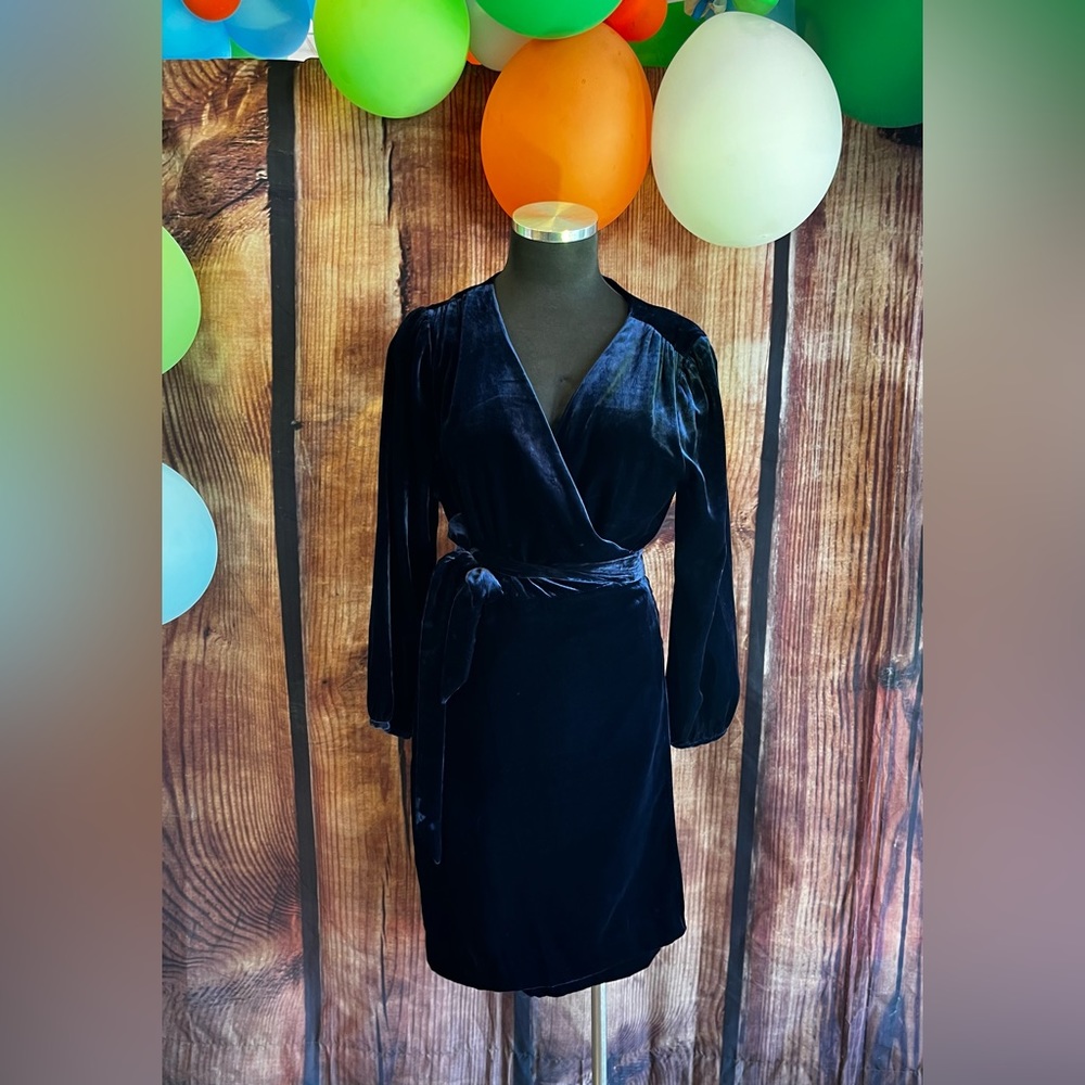 Navy blue cross body velvet dress